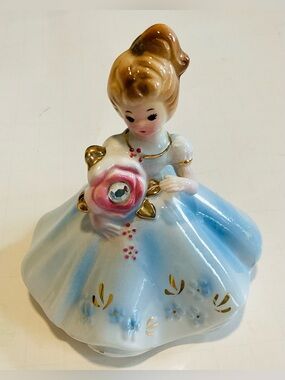 Vtg Josef Originals Birthday Month April Diamond Blue Dress Figurine, Black Eyes